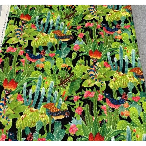 Elizabeths Studio Cactus Peacock Cotton Fabric 17"x42" Green Black Multicolor Pr - Picture 1 of 9